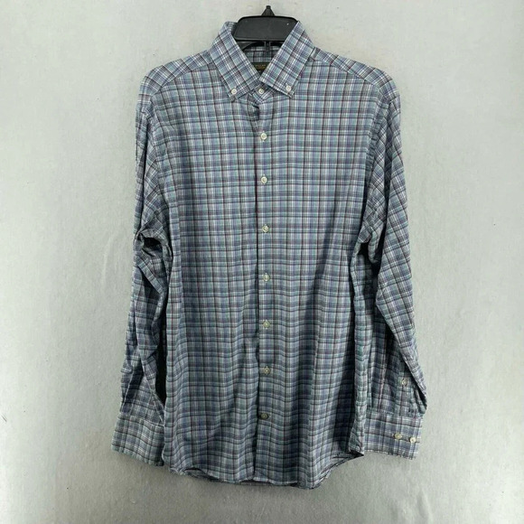 Peter Millar Button-Down Shirt Men's Sz M Purple Summer Comfort Plaid Collared - Picture 1 of 12